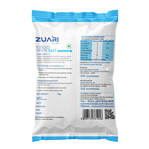 Zuari Foods White Salt 1Kg | Free Flow