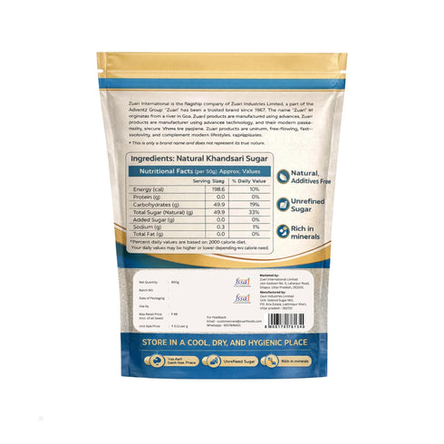 Zuari Foods Khandsari Sugar 800g | Sulphurfree Process | Free Flow | Untouched by Hand