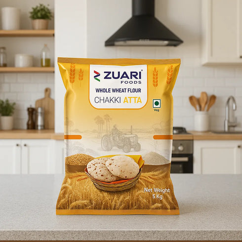 Zuari Foods Chakki Fresh Atta 5kg | Absorbs More water | Non - Sticky Dough
